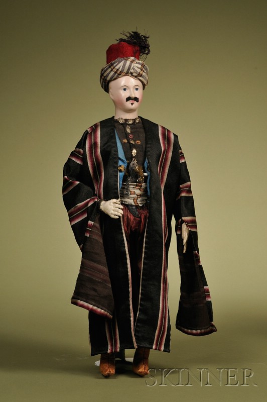 Appraisal: French Papier-mache Arabian Gentleman c papier-mache shoulder head with black