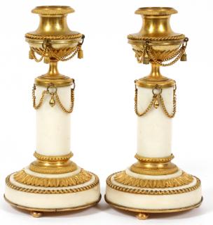 Appraisal: ANTIQUE GILT METAL AND MARBLE CANDLE STICKS ANTIQUE GILT METAL