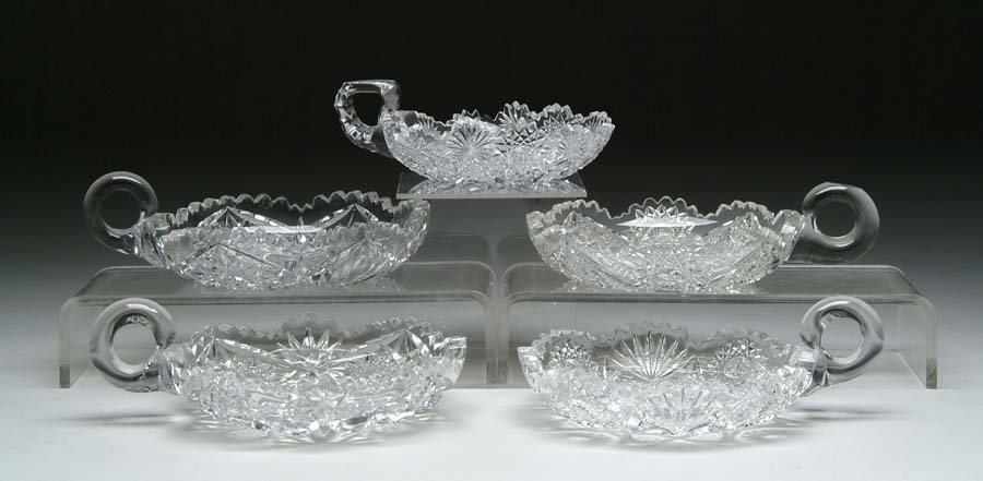 Appraisal: FIVE CUT GLASS NAPPIES Lot consists of five cut glass