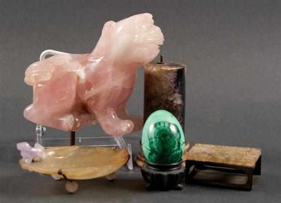 Appraisal: Group of Chinese pink quartz and hardstone articles th century