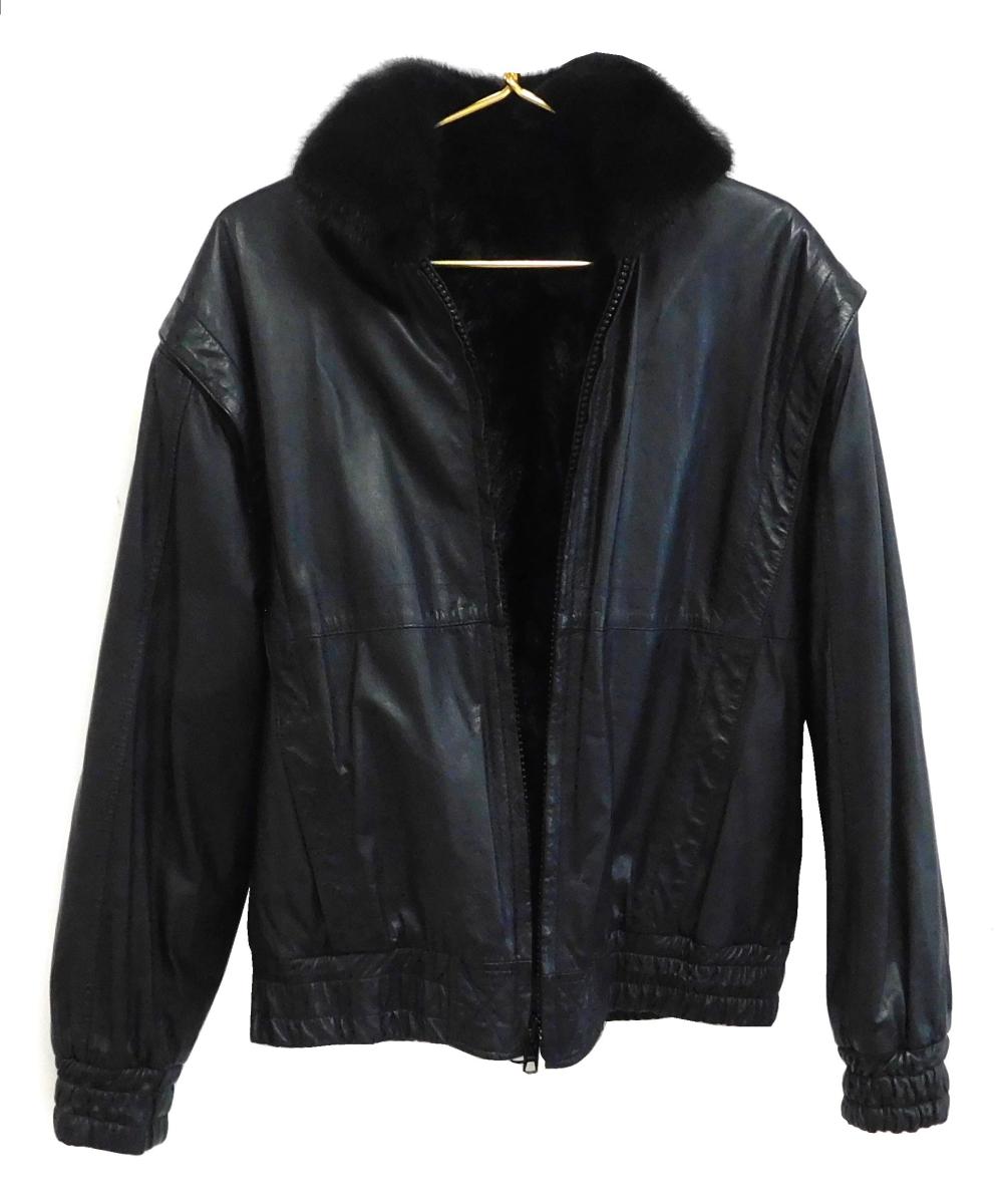 Appraisal: BLACK MINK AND LEATHER JACKET VINTAGE REVERSIBLE STYLE ZIPPER CLOSURE