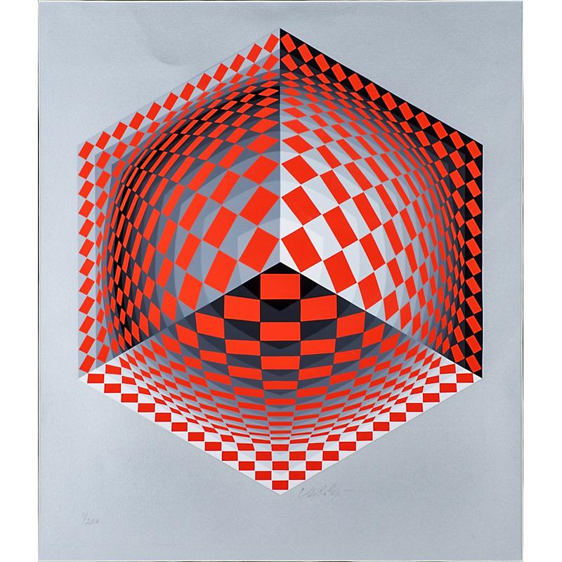 Appraisal: VICTOR VASARELY Hungarian - Screenprint in colors on silver paper