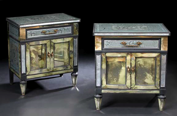 Appraisal: Stylish Pair of Italian Ebonized and Mirrored Bedside Cabinets mid-