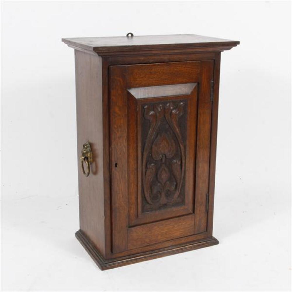 Appraisal: ARTS AND CRAFTS OAK HUMIDOR CABINET WITH NOUVEAU TRANSITIONAL TULIP