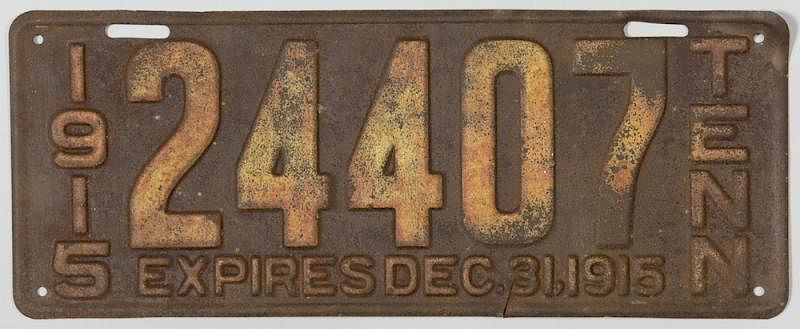 Appraisal: Early Tennessee License Plate An early metal State of Tennessee