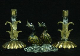 Appraisal: A pair of Murano Barovier glass candlesticks together with a