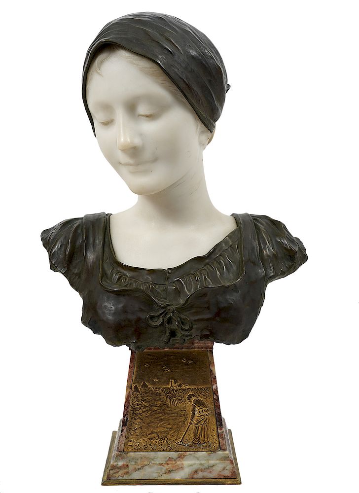 Appraisal: th Ct Marble and Bronze Bust of a Woman White