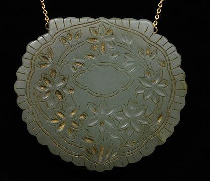 Appraisal: PERSIAN JADE PENDANT ON GOLD CHAIN Pendant x in Provenance