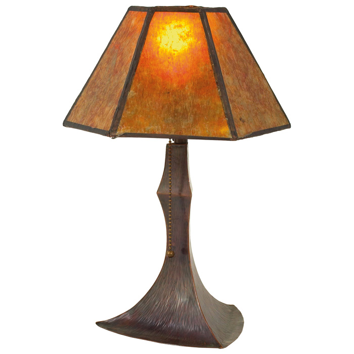 Appraisal: Arts and Crafts lamp six-sided mica shade on a finely