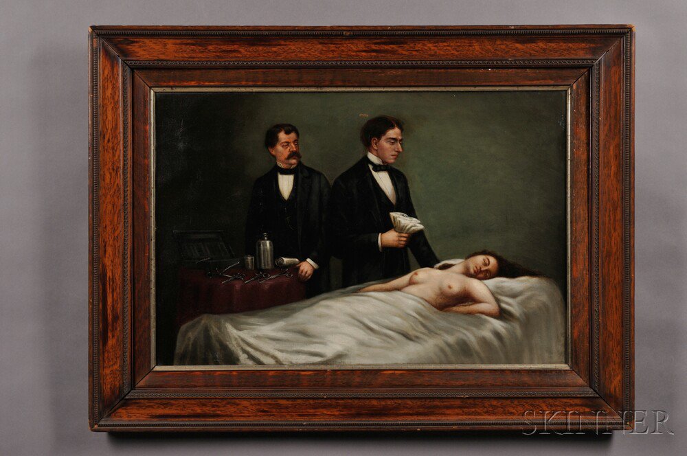 Appraisal: Oil on Canvas of a Mastectomy Surgery th century depicting