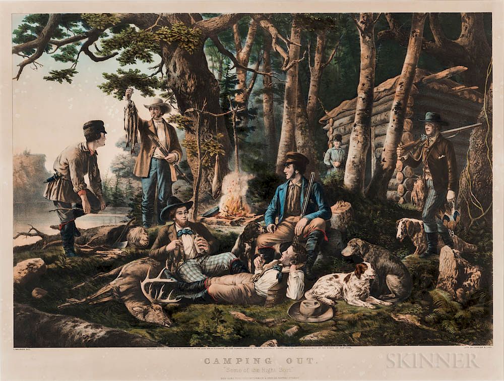 Appraisal: Currier Ives Lithograph CAMPING OUT Currier Ives Lithograph CAMPING OUT