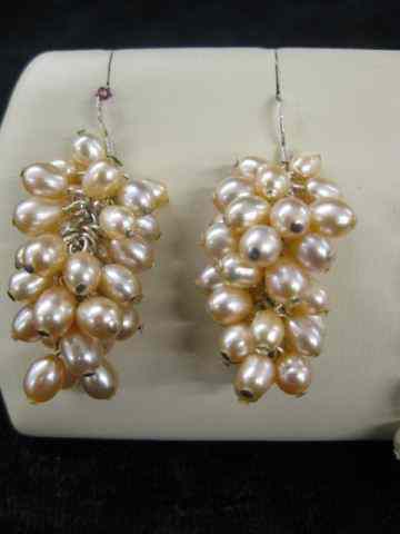 Appraisal: Pearl Earrings a fancy dangling cluster ofpink pearls in sterling