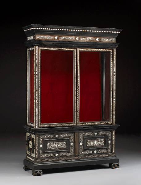 Appraisal: A Baroque style bone inlaid ebonized side cabinet mid th