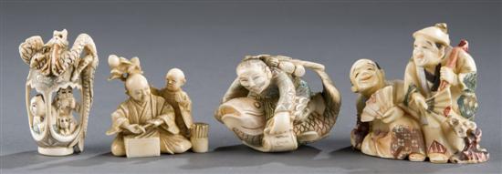 Appraisal: Group of carved and polychrome ivory bone small figures th