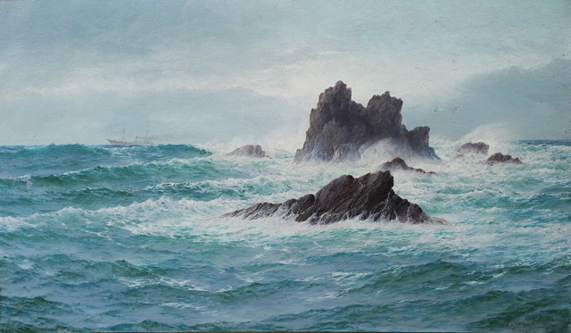 Appraisal: th Century English SchoolA wave crashing against a rock with