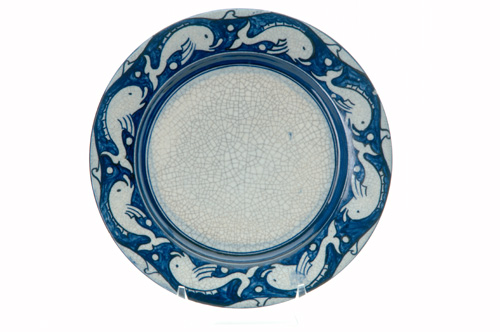 Appraisal: DEDHAM Crackleware breakfast plate no in the Dolphin design Indigo