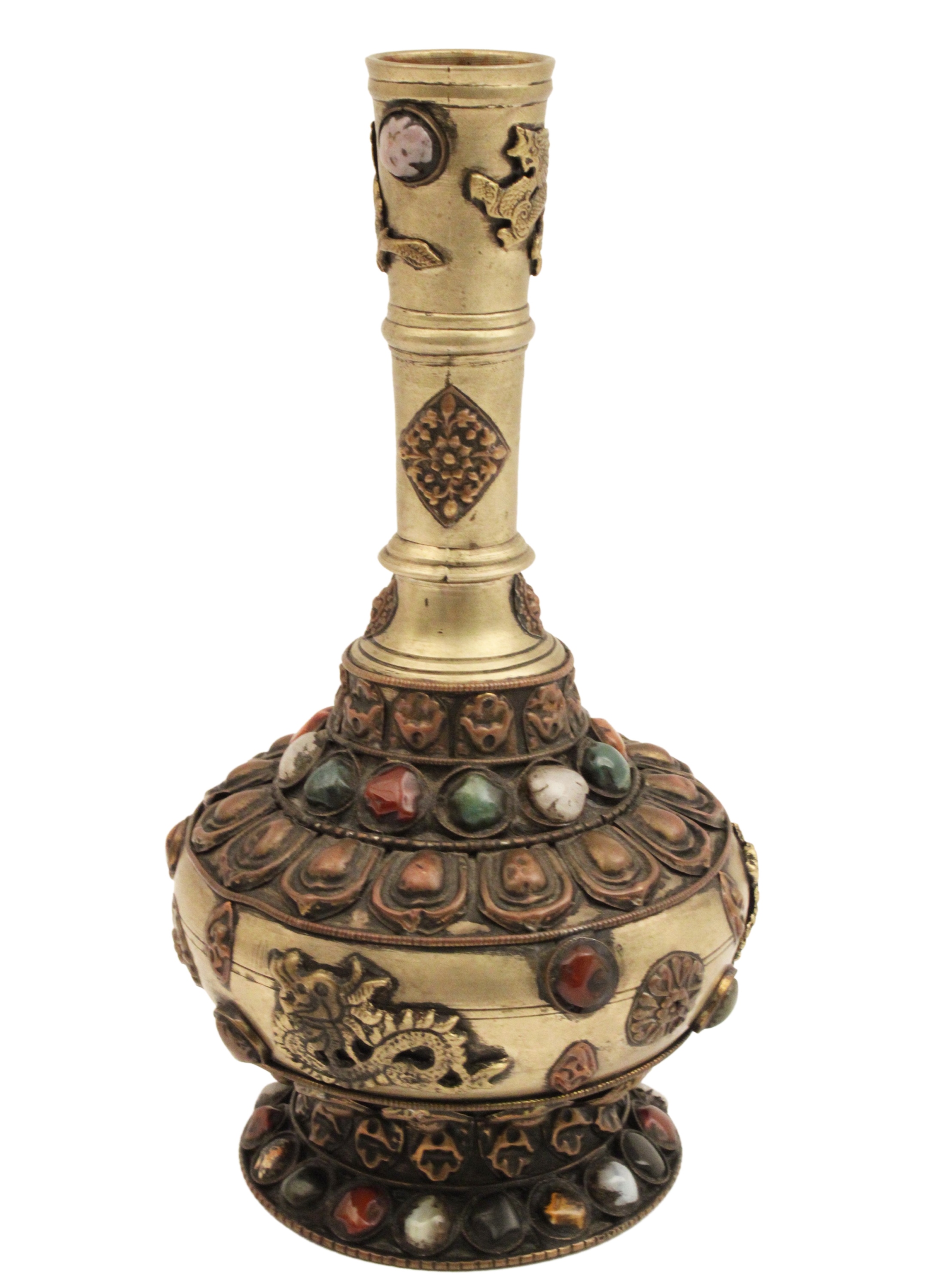 Appraisal: Oriental bronze vase having raised dragon and pendant designs and