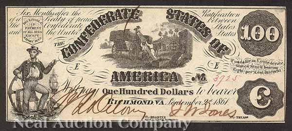 Appraisal: Confederate Currency T- September nd Slaves loading Cotton Richmond Plate