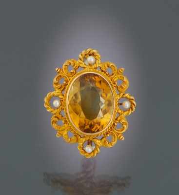 Appraisal: A Victorian Style Citrine and Seed Pearl Brooch k yellow