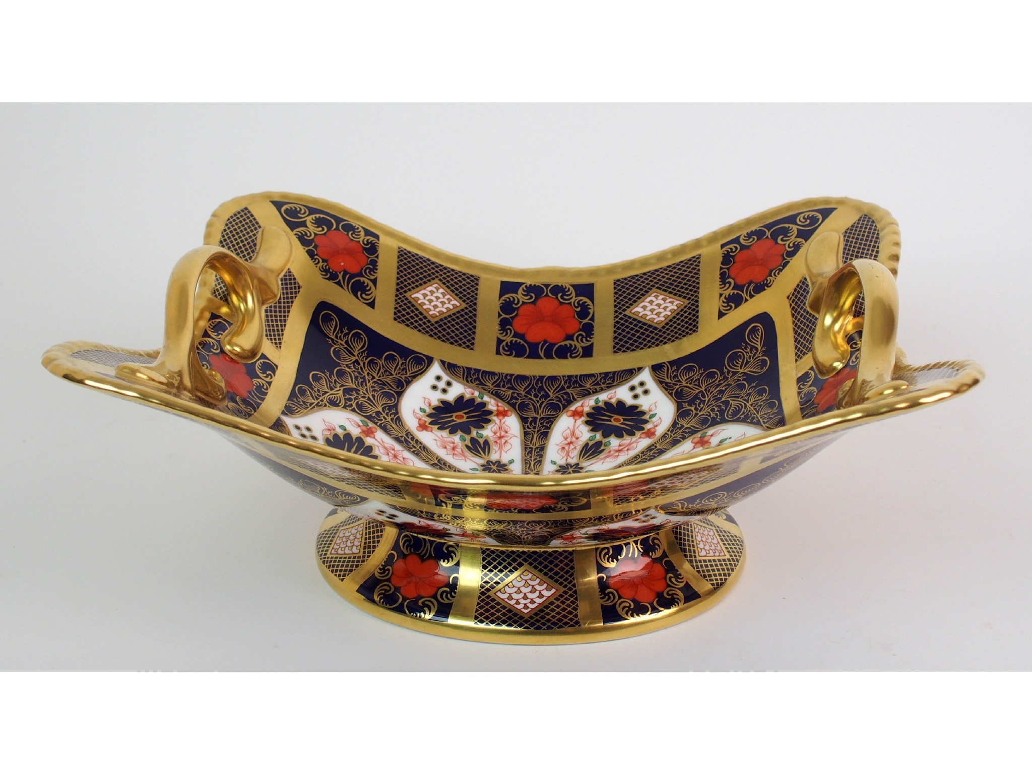 Appraisal: A Royal Crown Derby Imari double-handled centrebowlshaped square-form mounted with