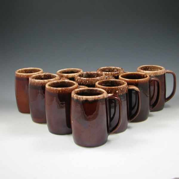 Appraisal: Eleven Hull Mirror Brown Mugs shown marked Hull USA all