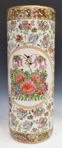 Appraisal: Large Chinese rose medallion parcel-gilt porcelain umbrella stand cylindrical form