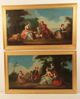 Appraisal: PAIR OF FRENCH TH C O C COURTING SCENE PAINTINGS