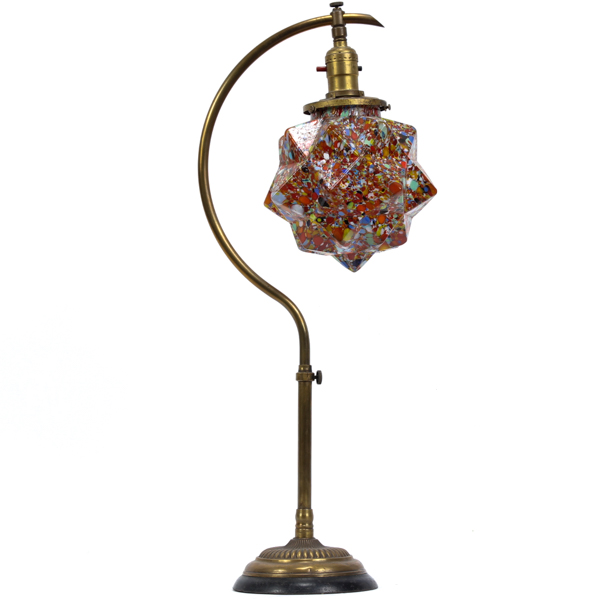 Appraisal: Adjustable brass table lamp with Czech End of Day glass