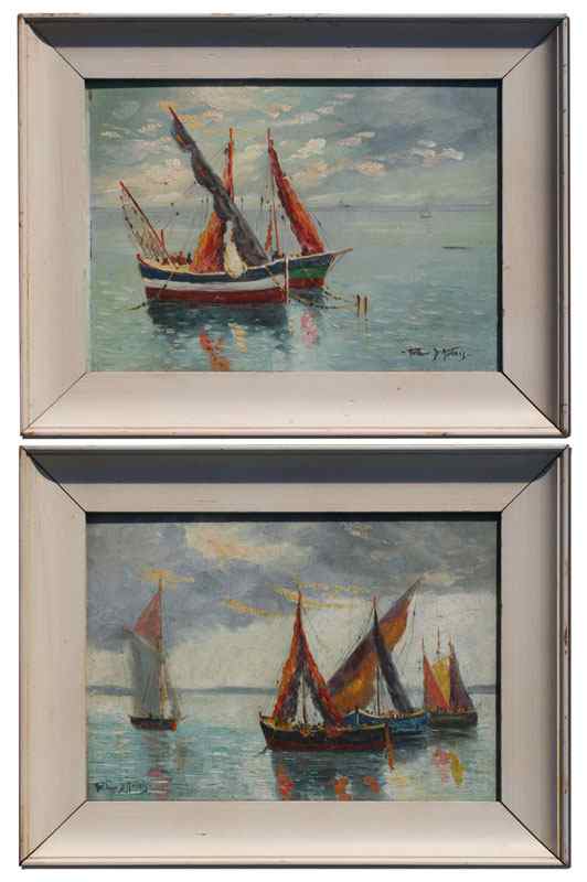 Appraisal: D'ARTOIS Arthur American - Pair of Italian Fishing Vessel Paintings