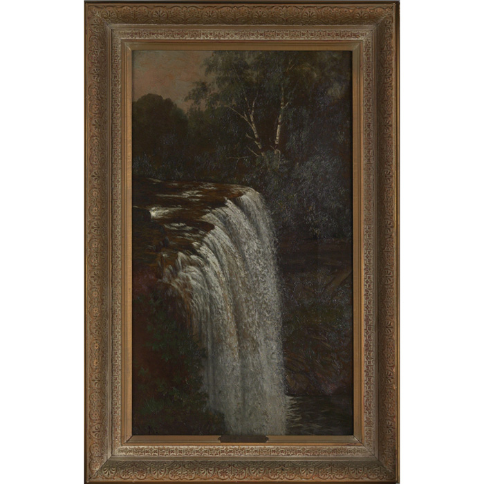 Appraisal: Joseph Rusling Meeker American - Waterfall pair oil on canvas