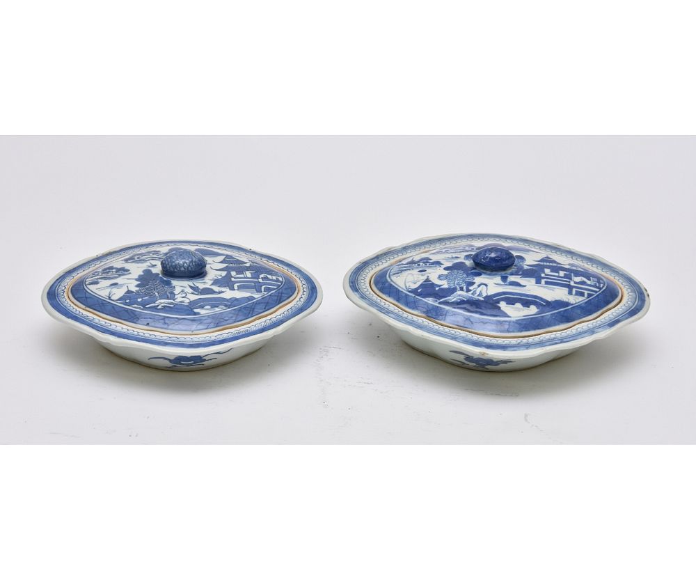 Appraisal: Two Canton Covered Vegetable Dishes Two similar Canton covered vegetable