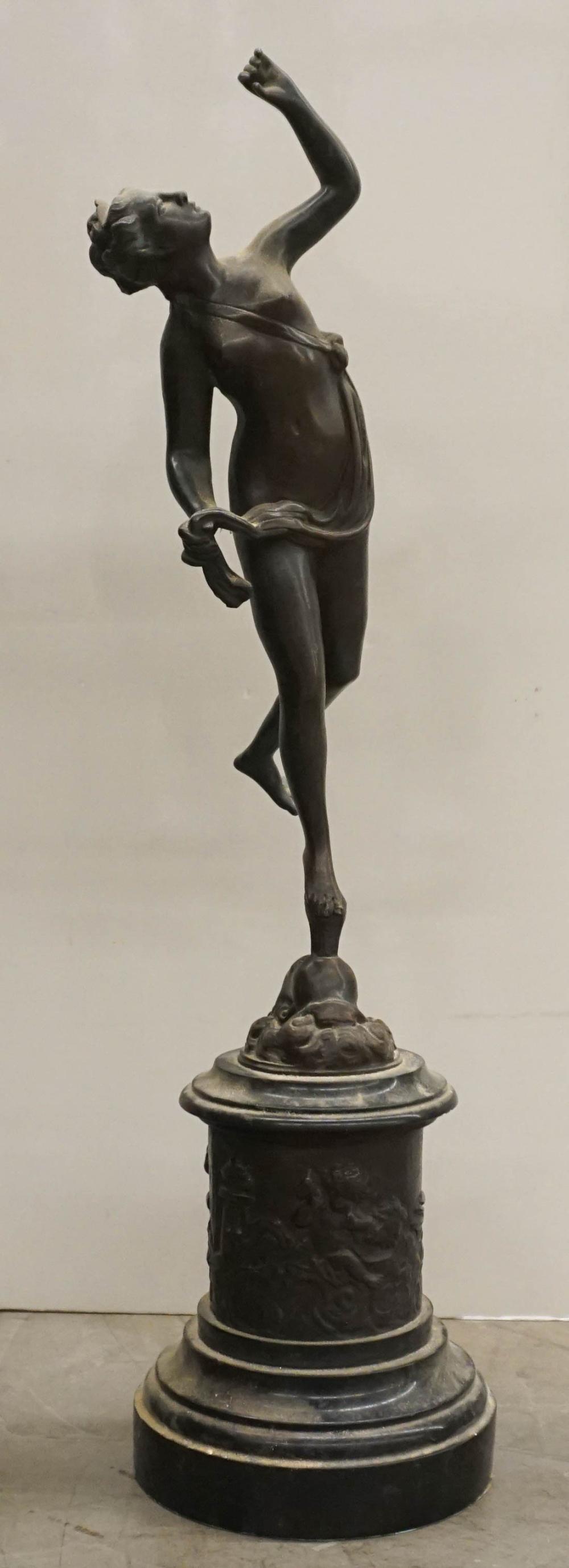 Appraisal: AFTER GIAMBOLOGNA ITALIAN - FORTUNA BRONZE SCULPTURE ON MARBLE PLINTH