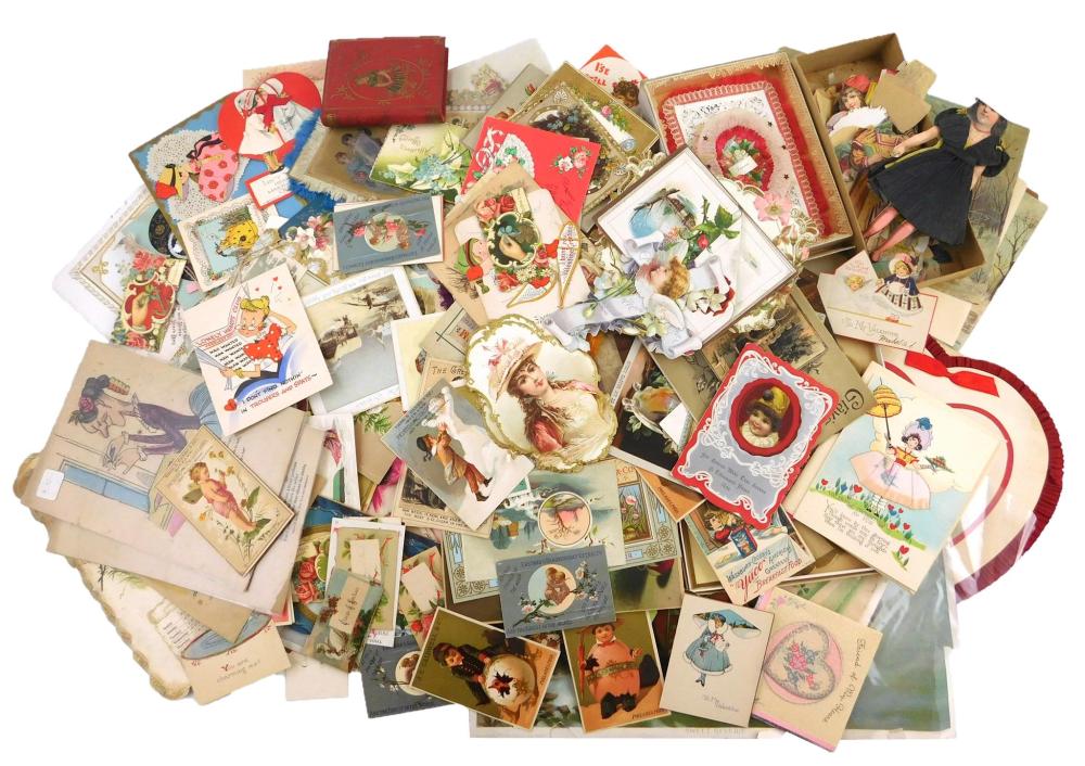 Appraisal: EPHEMERA Advertising cards pieces including Sunday Day Calendar fringed greetings