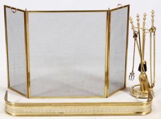 Appraisal: BRASS FIRE PLACE TOOLS FENDER SCREEN PIECES BRASS FIRE PLACE