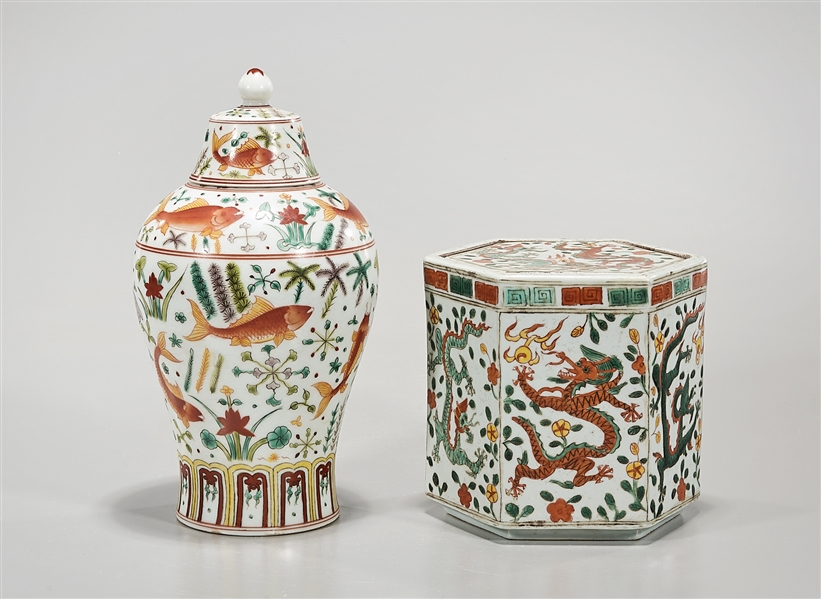 Appraisal: Two Chinese enamaled porcelain pieces including a covered box and