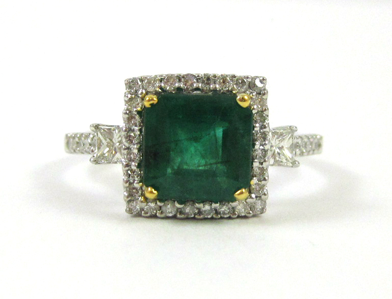 Appraisal: EMERALD DIAMOND AND EIGHTEEN KARAT GOLD RING with AGI appraisal