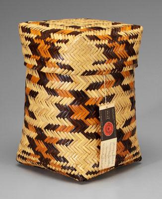 Appraisal: Rowena Bradley double-woven basket lidded river cane storage basket with