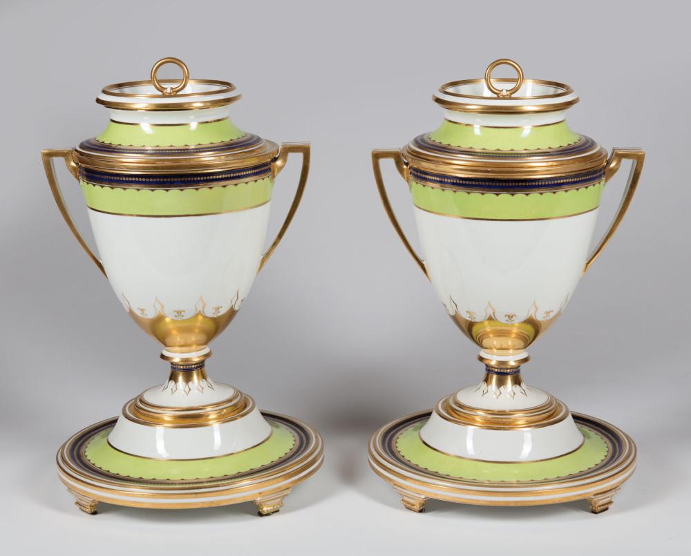 Appraisal: Pair of Vienna Apple Green and Gilt Porcelain Fruit Coolers