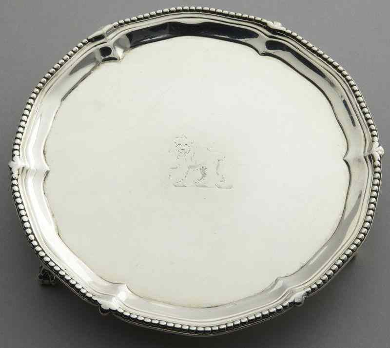 Appraisal: George III sterling silver waiter by John Carterwith a beaded