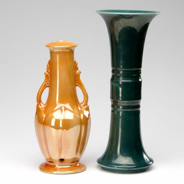 Appraisal: COWAN ROOKWOOD Two lamp bases covered in lustered glazes Both