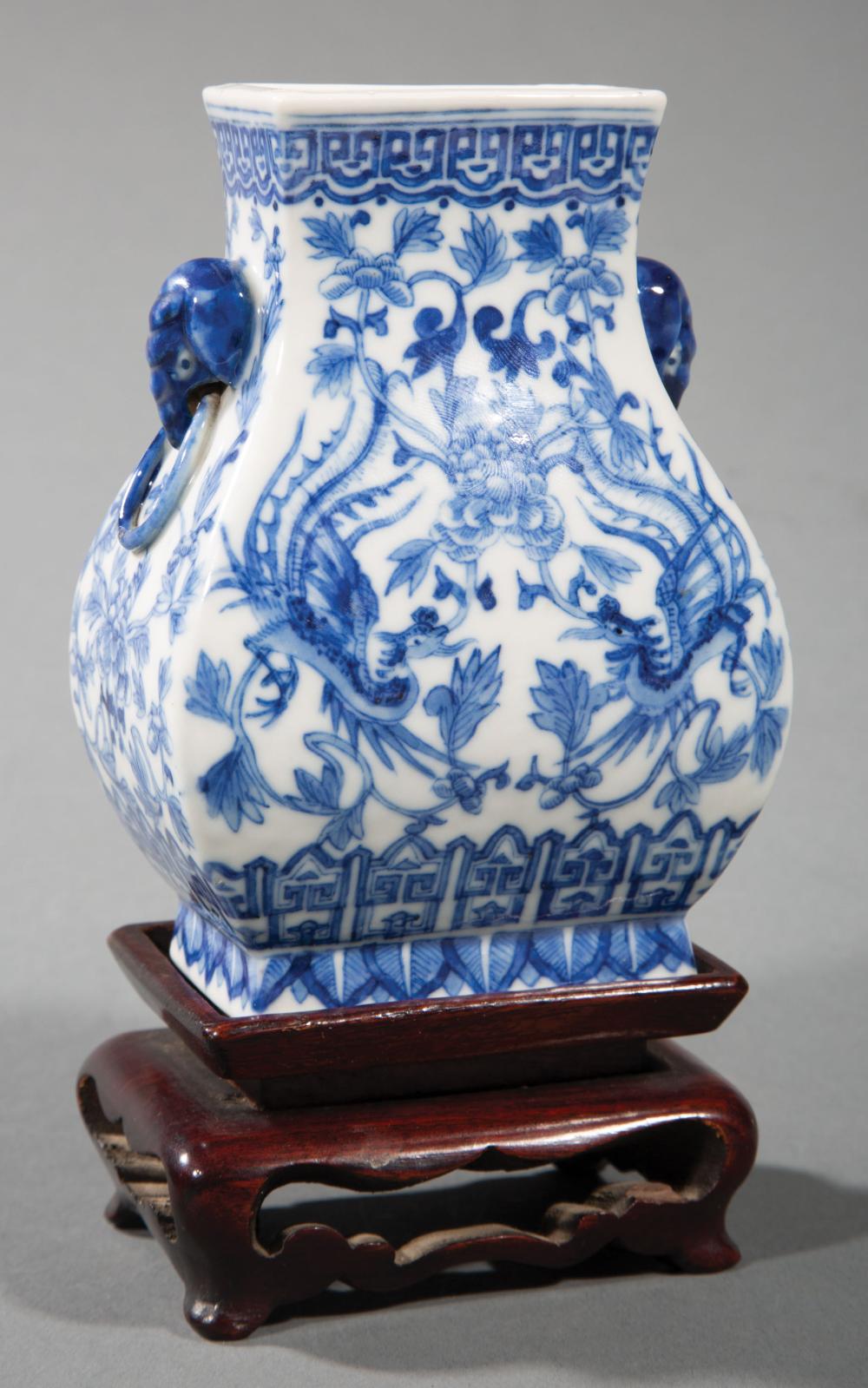 Appraisal: Chinese Blue and White Porcelain Squared Baluster Vase Qing Dynasty