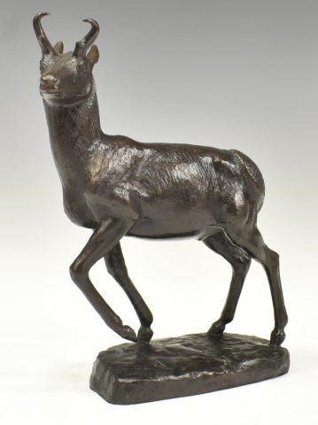 Appraisal: Patinated bronze wildlife sculpture Pronghorn Antelope signed in cast J