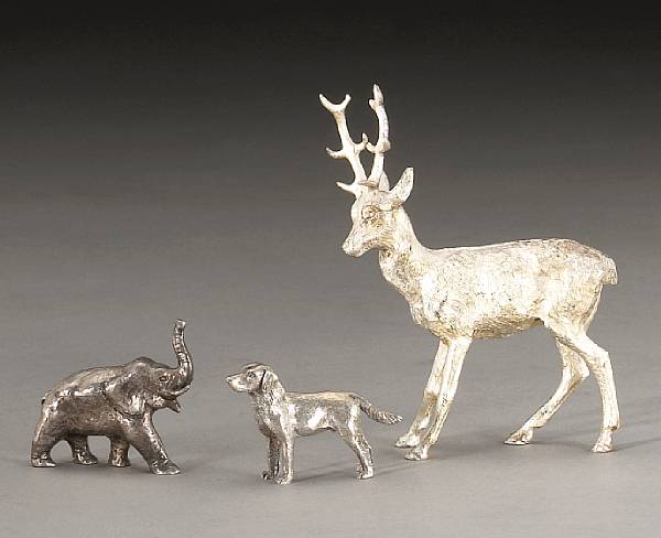 Appraisal: An Elizabeth II silver group of three animal figures Comprising