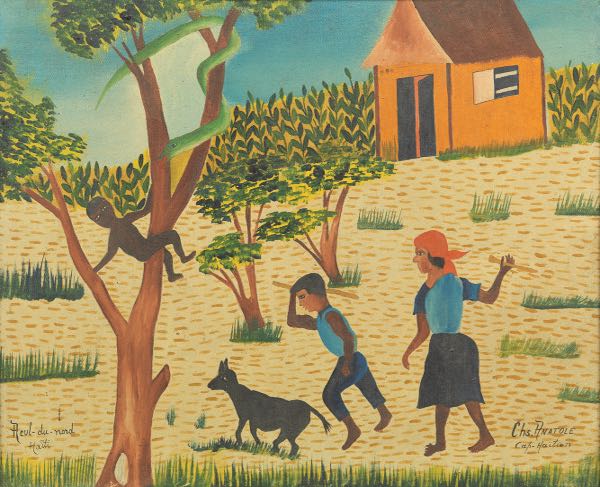 Appraisal: CHARLES ANATOLE HAITIAN - x Haitian hunt scene with boy