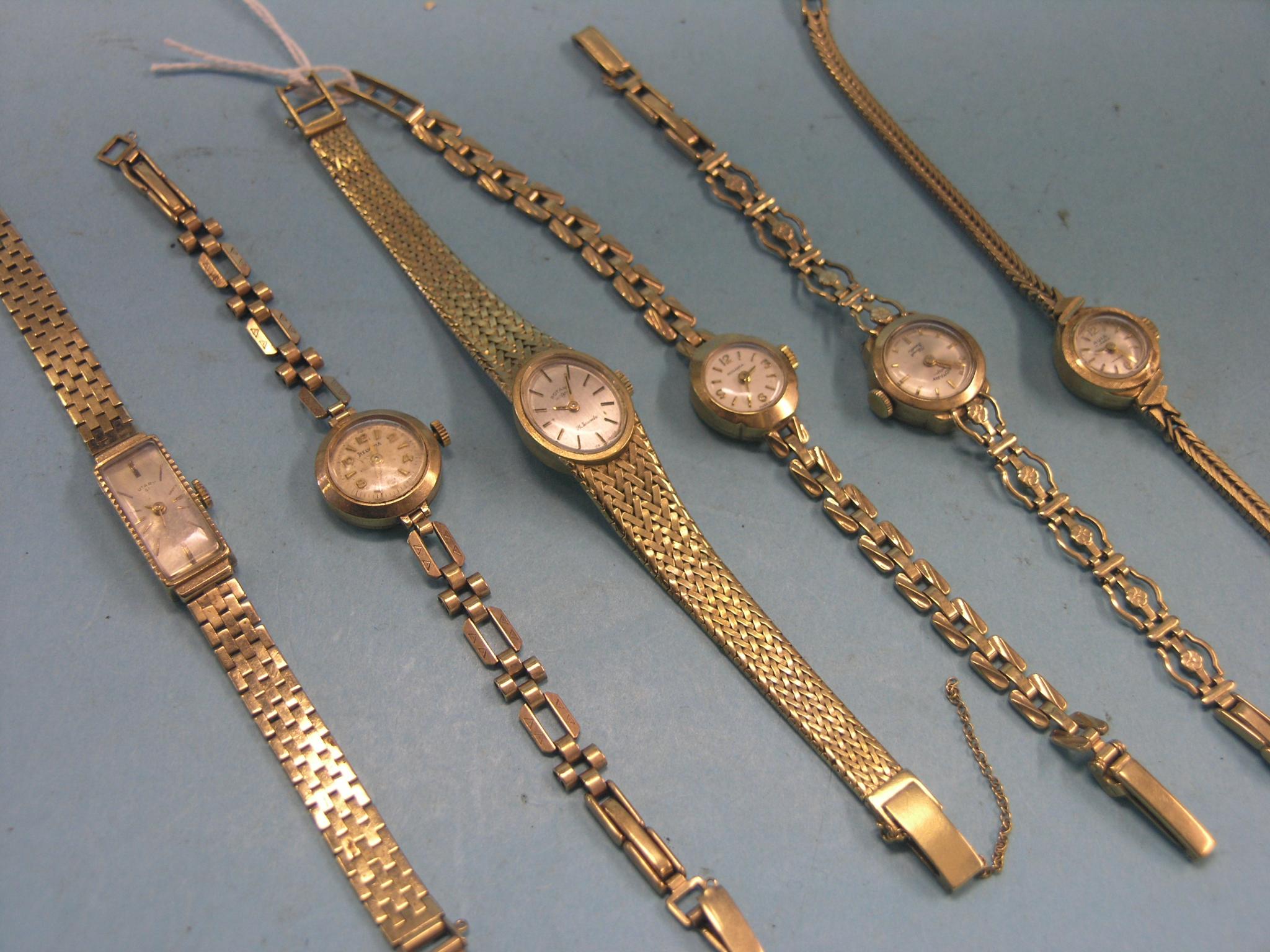 Appraisal: Six various ladys' ct gold wristwatches each on ct gold