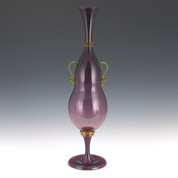 Appraisal: LARGE AMETHYST AND GOLD FLECKS GLASS VASE x Amethyst hand