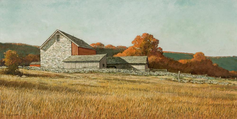 Appraisal: ERIC SLOANE American - Stone Barn in Autumn oil on