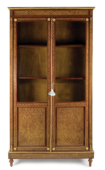 Appraisal: Louis XVI Style Gilt-Metal Mounted Parquetry Inlaid Walnut Bibliotheque Estimate