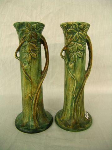 Appraisal: Pair of tall Weller Woodland bud vases