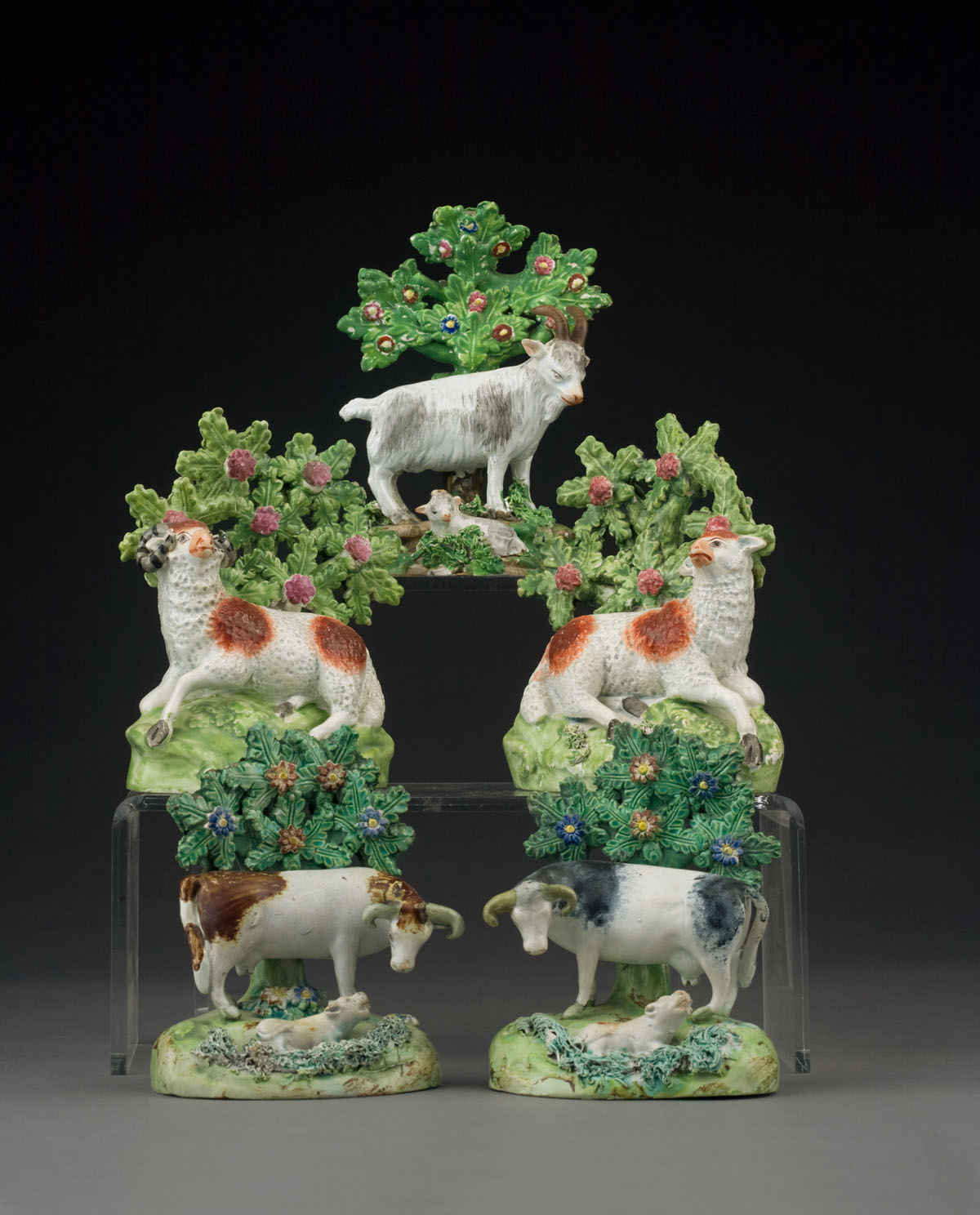 Appraisal: GROUP OF STAFFORDSHIRE PEARLWARE DOMESTIC ANIMAL BOCAGE GROUPS RALPH SALT